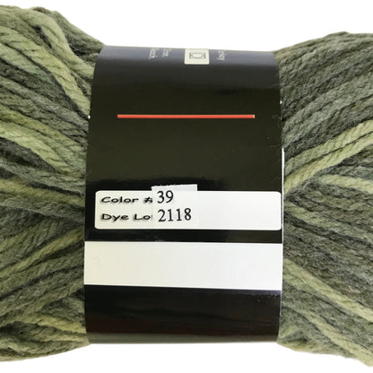 Green skein of yarn with a label on a white background