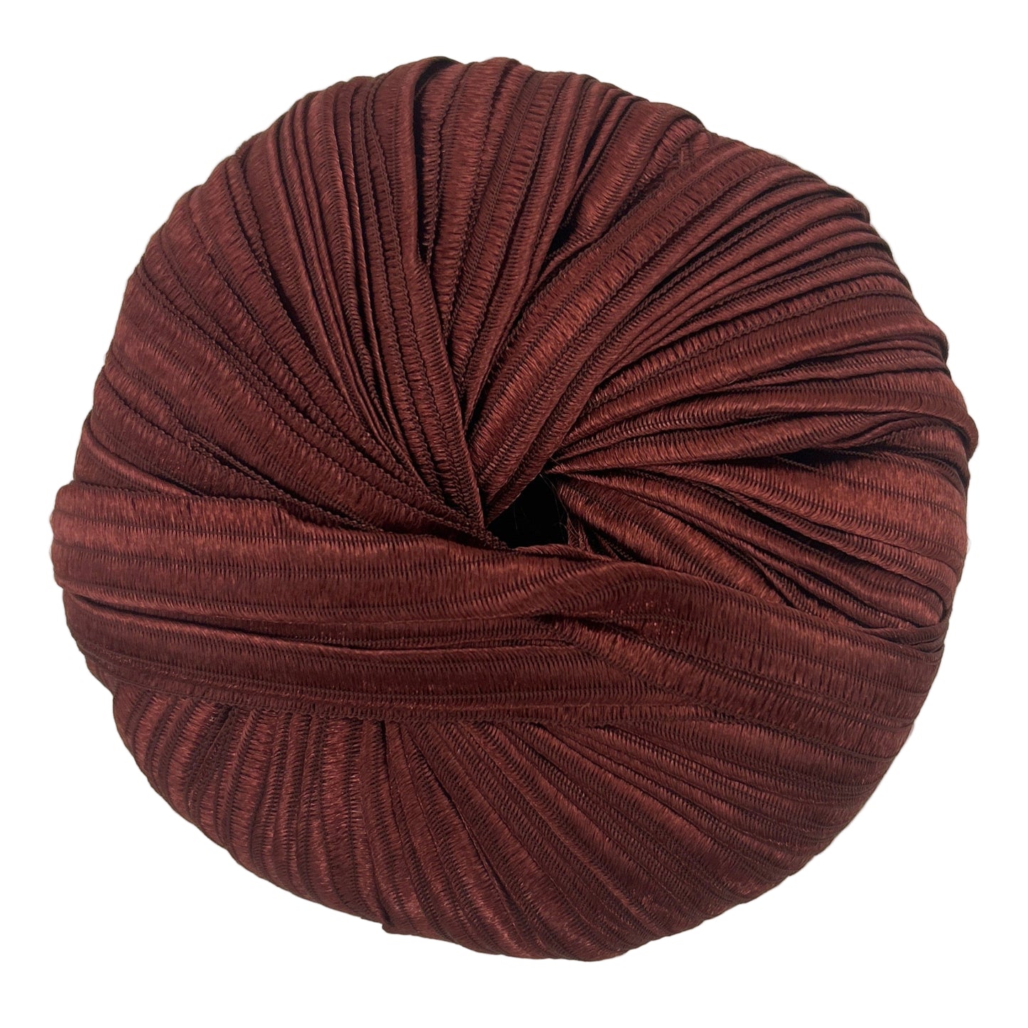 Ball of brown yarn on a light gray background