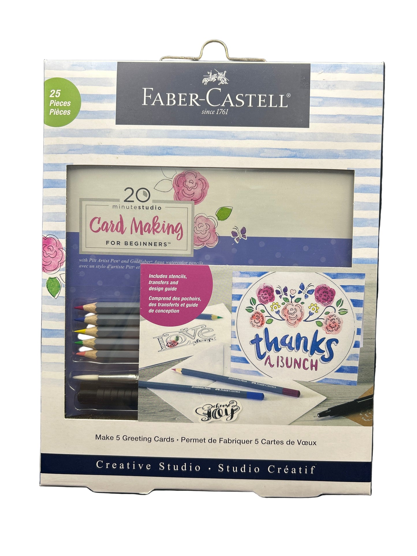 Faber-Castell card making kit packaging on a dark background