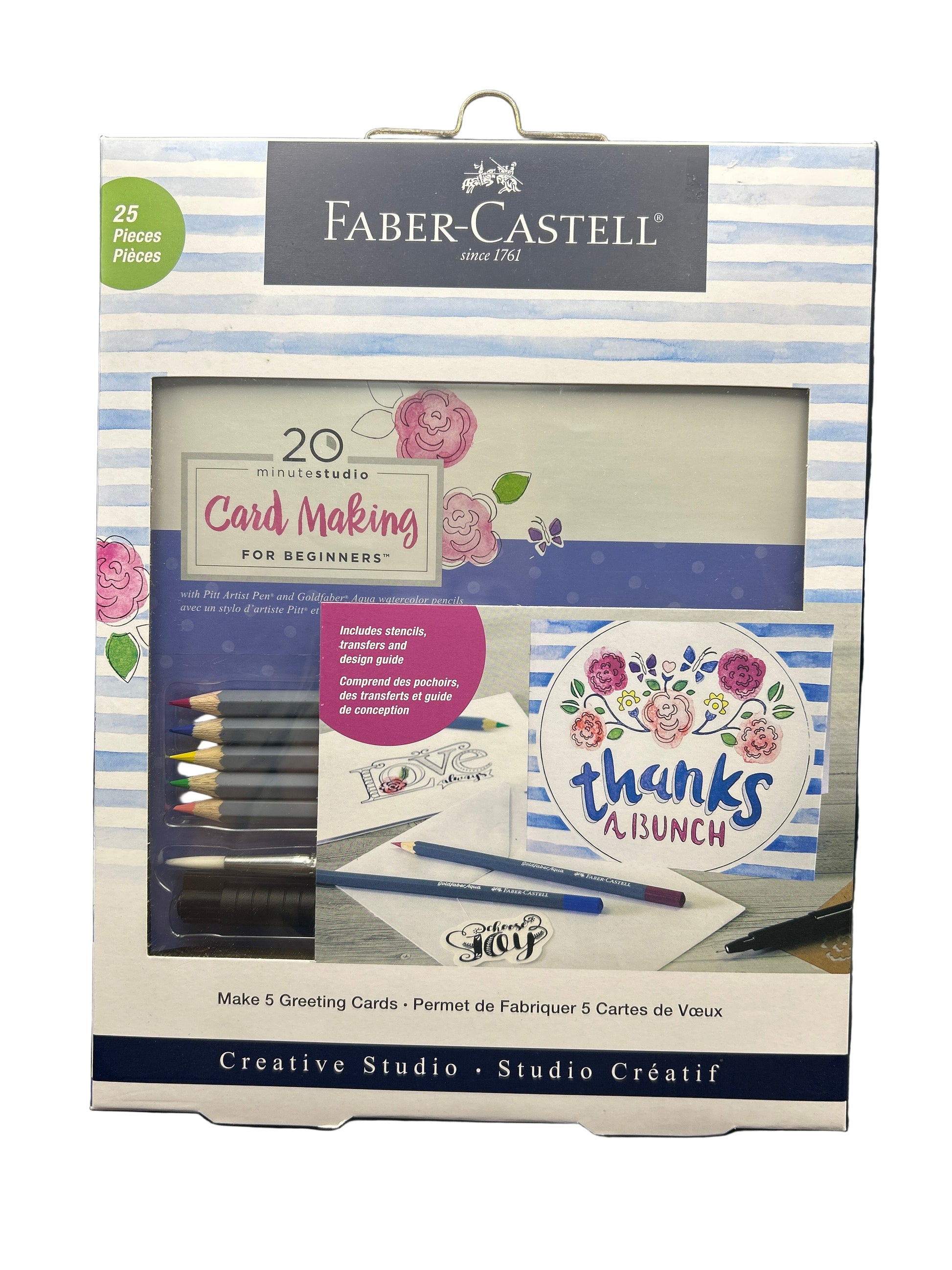 Faber-Castell card making kit packaging on a dark background