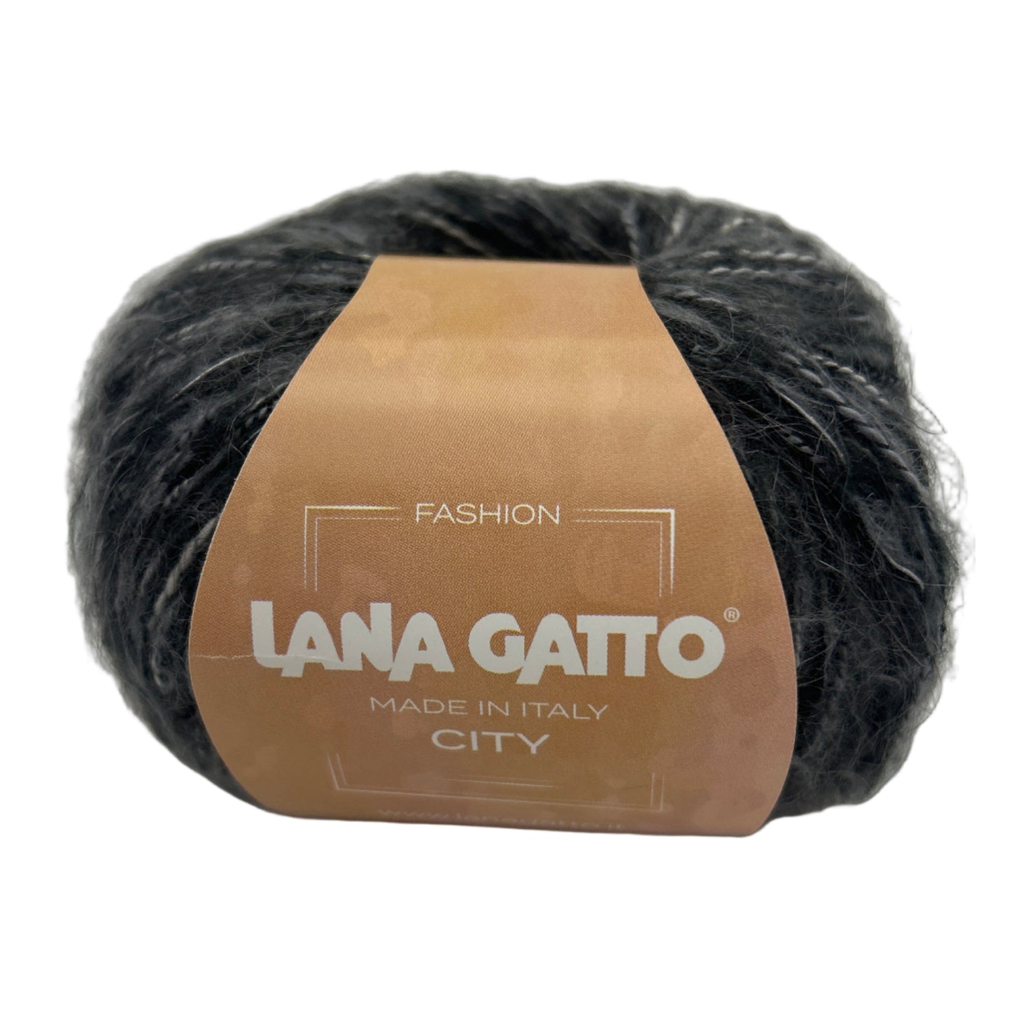 Ball of yarn with a Lana Gatto label on a white background