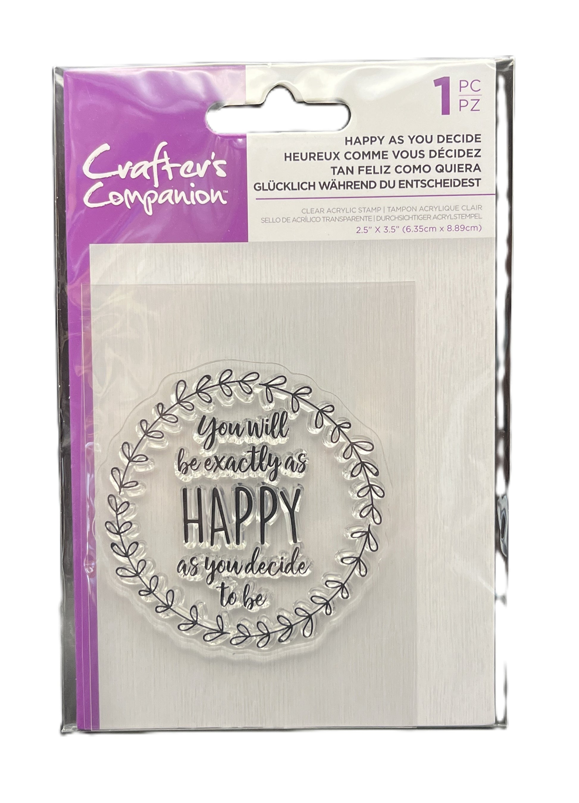 Packaged metal die with motivational quote on a white background