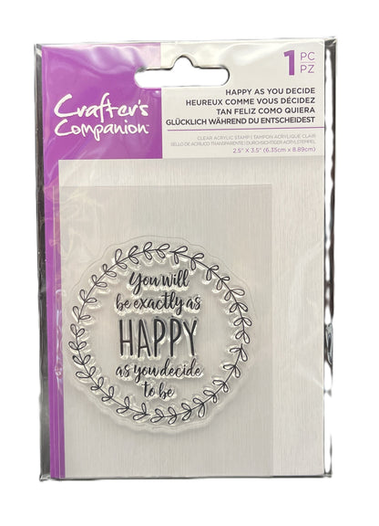 Packaged metal die with motivational quote on a white background