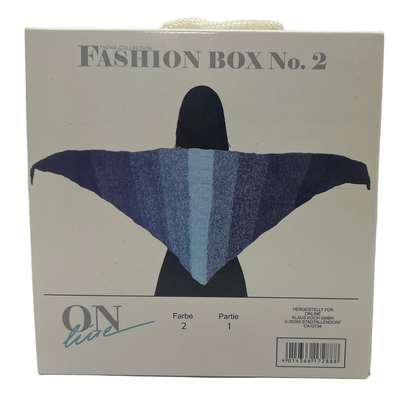 Fashion box with a blue and black pattern on a beige background