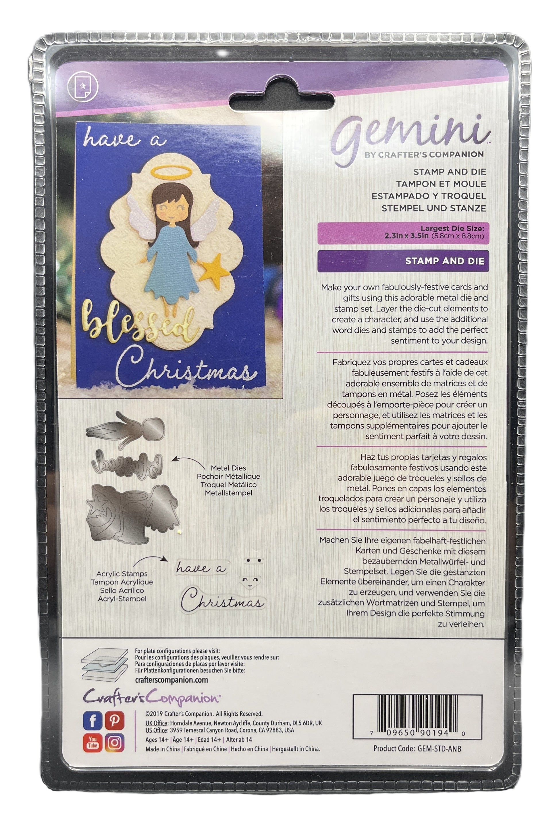 Product packaging with a Christmas-themed card and die set on a white background