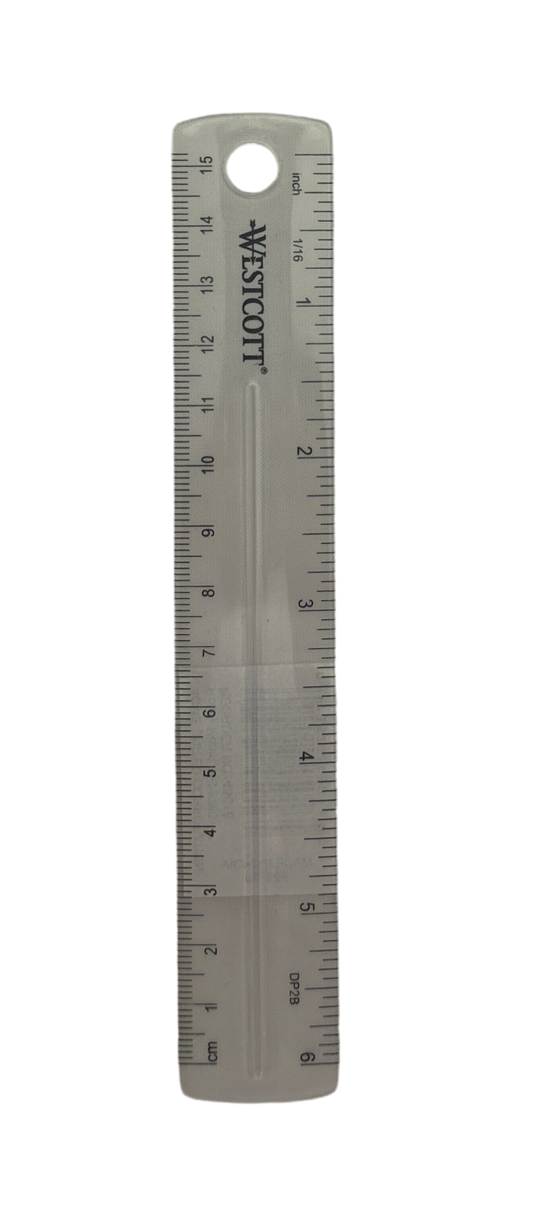 Metal ruler with measurement markings on a white background