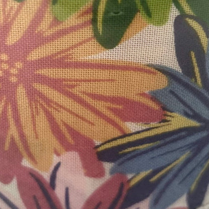 Close-up of a fabric with a colorful floral pattern