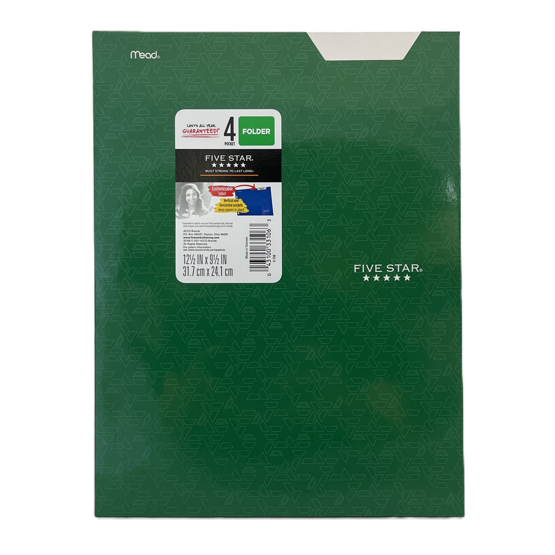 Green Five Star folder with a label on a white background