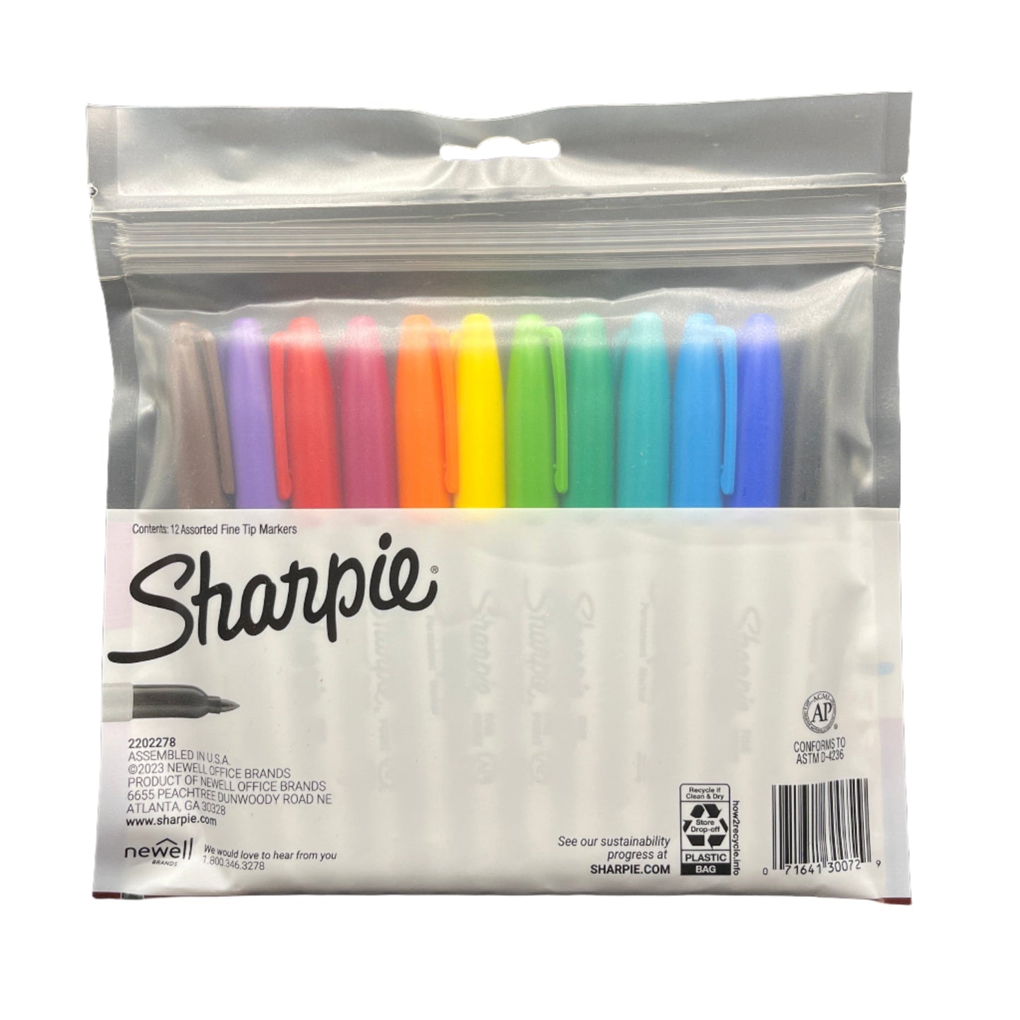 Pack of Sharpie markers with colorful caps on a white background