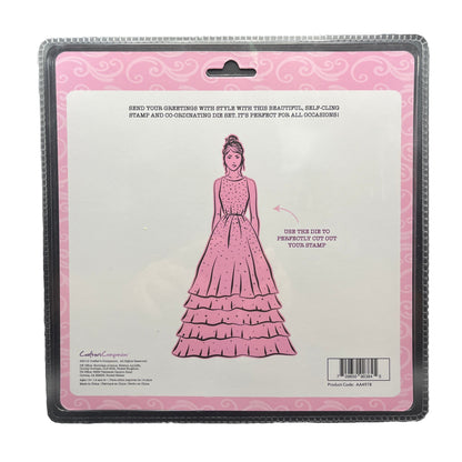 Pink dress die cut on a clear card with decorative pink border