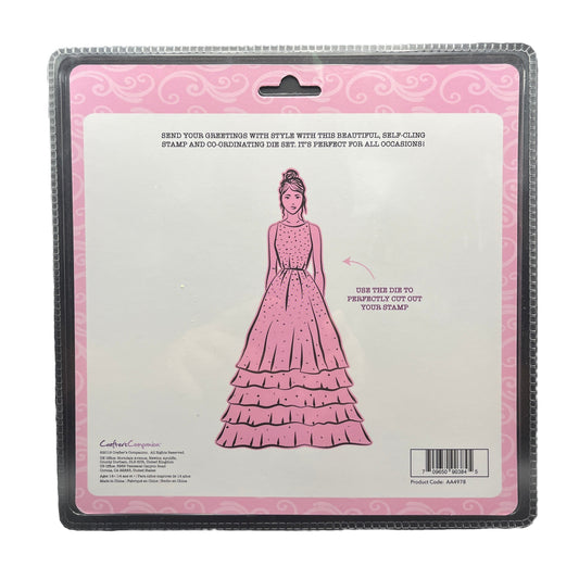 Pink dress die cut on a clear card with decorative pink border