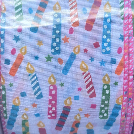 Birthday Candle - 2.5" Wire-Edged Ribbon 50 yd Roll