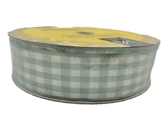 Green and white checkered ribbon on a white background