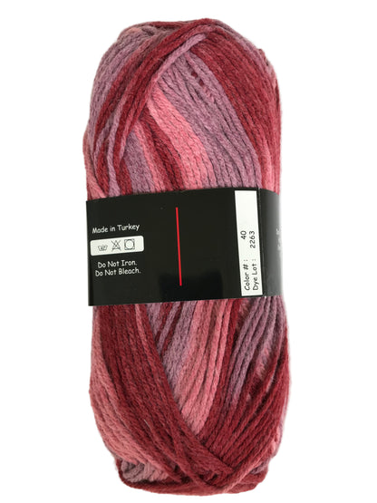 Multicolored skein of yarn with a label on a white background