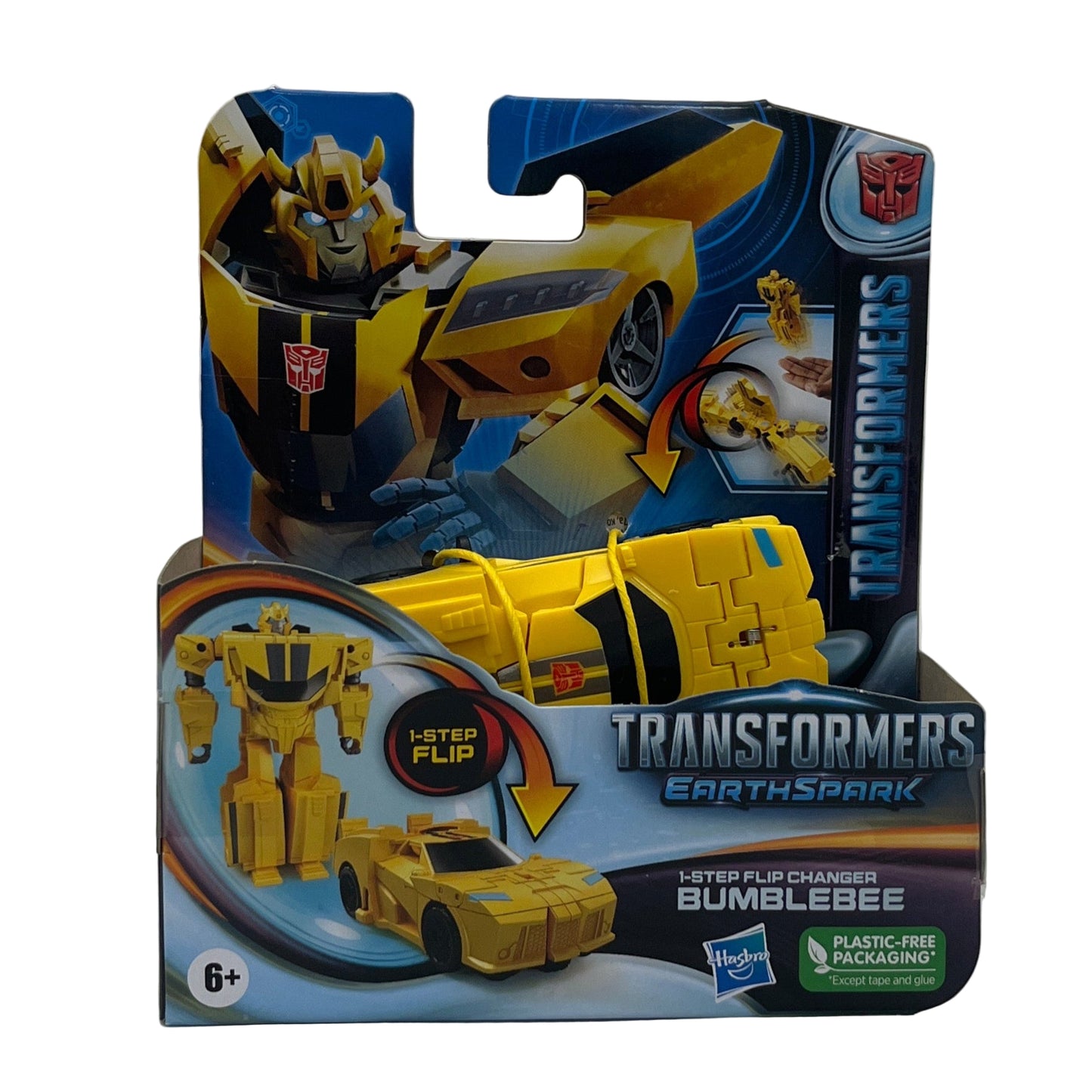 Transformers EarthSpark Bumblebee toy package with robot and car modes on a white background