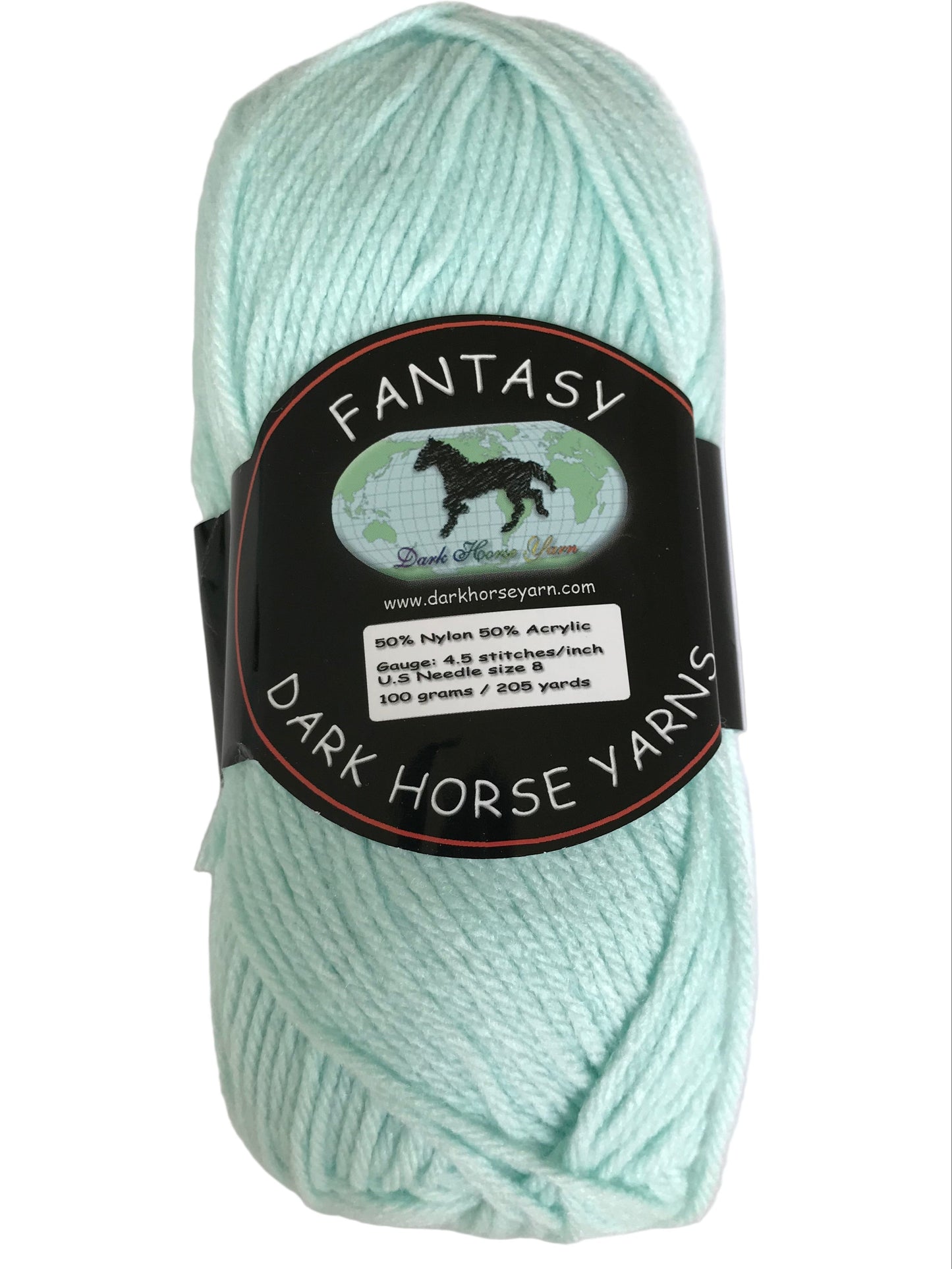 Ball of yarn with a 'Fantasy' label from Dark Horse Yarns on a white background