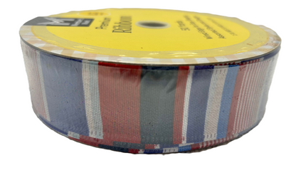 Roll of ribbon with a striped pattern on a white background