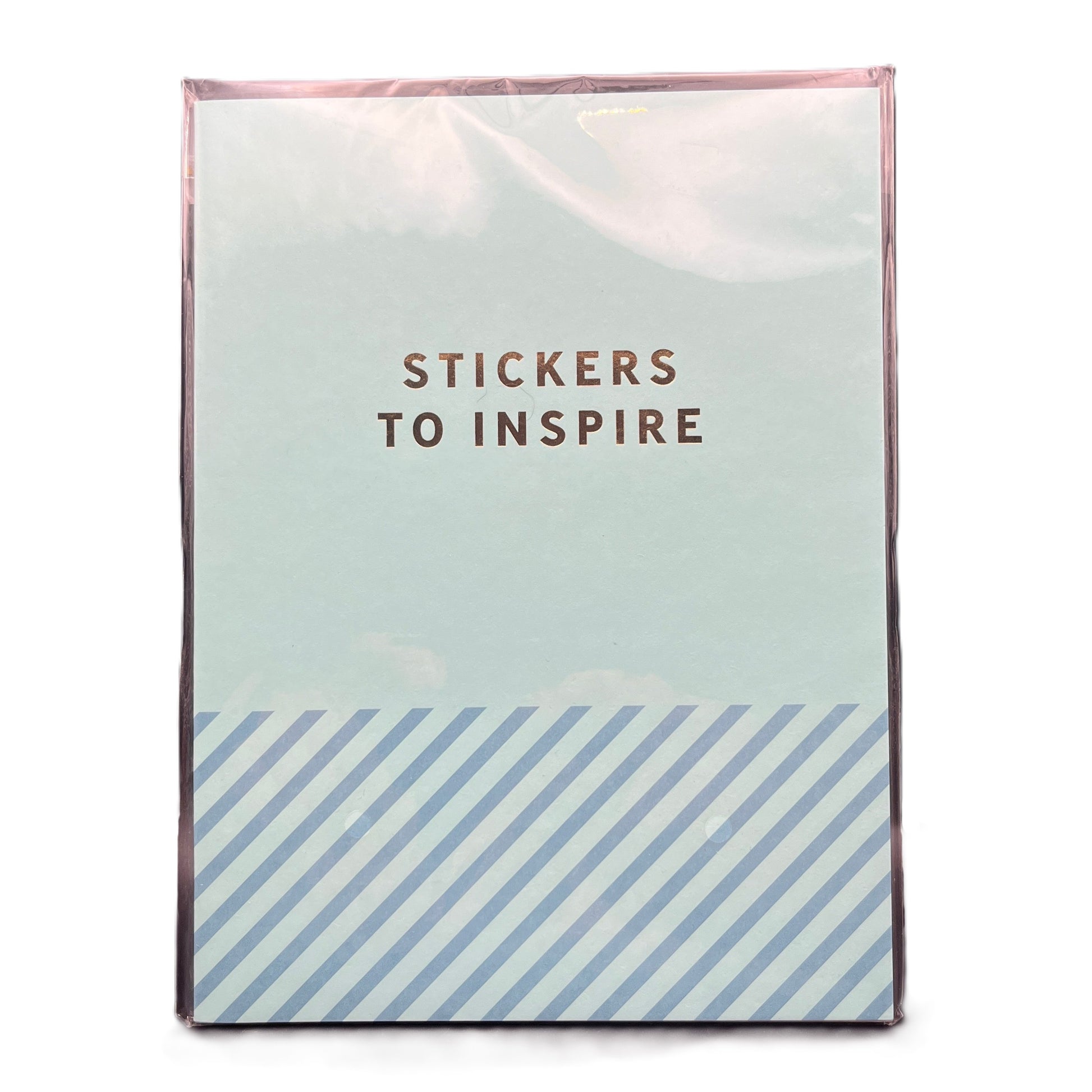Pack of stickers with 'Stickers to Inspire' text on a striped design