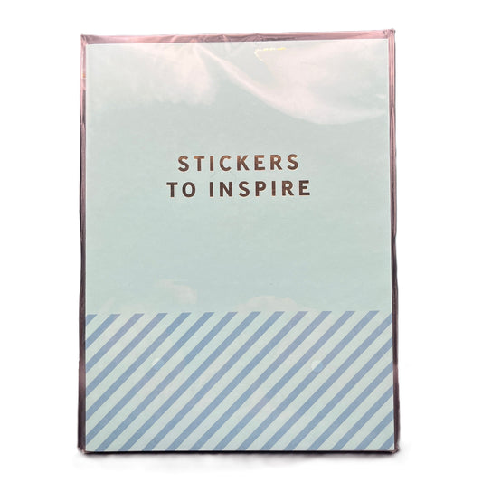 Pack of stickers with 'Stickers to Inspire' text on a striped design