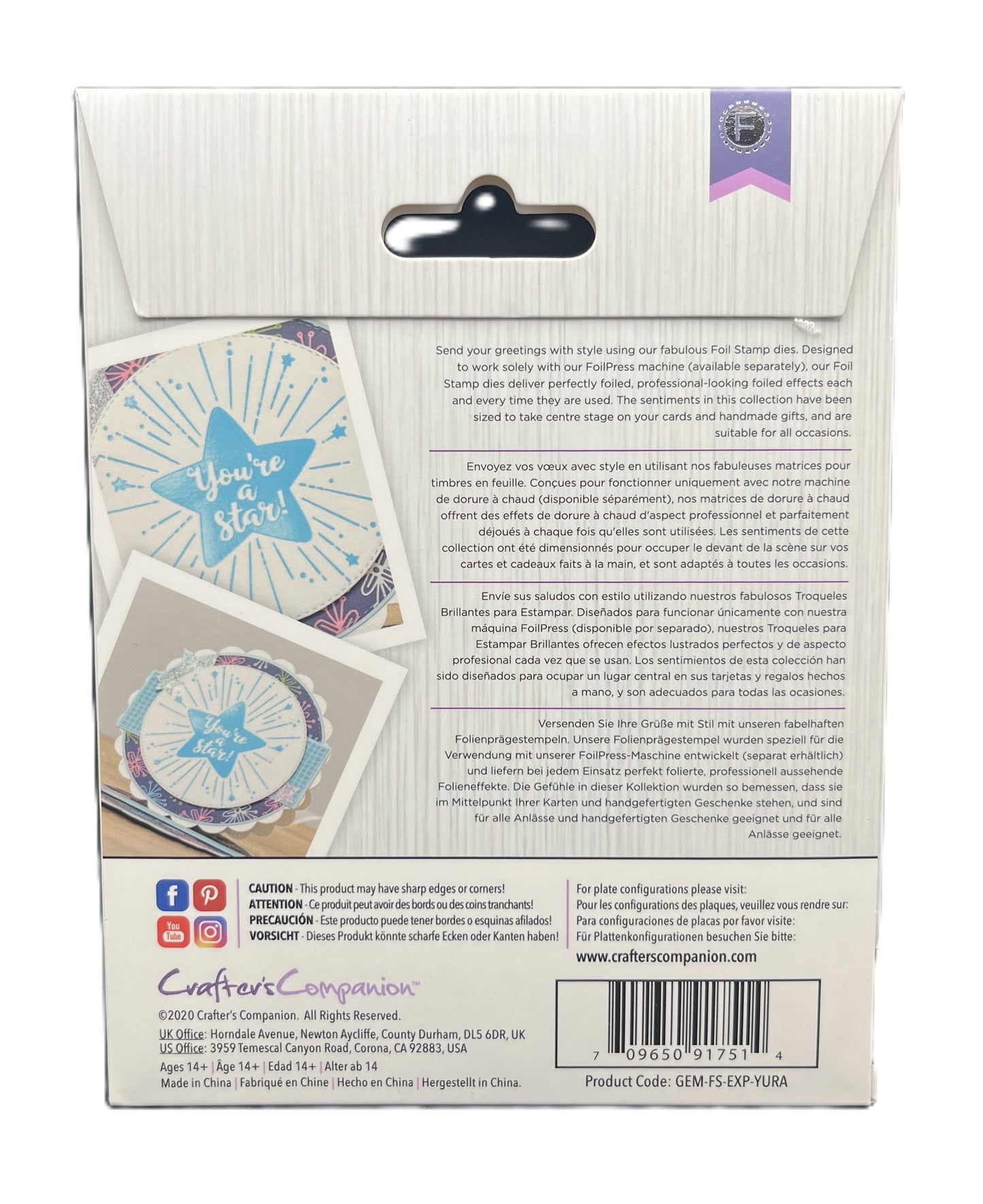 Back of a packaging with star-themed designs and text
