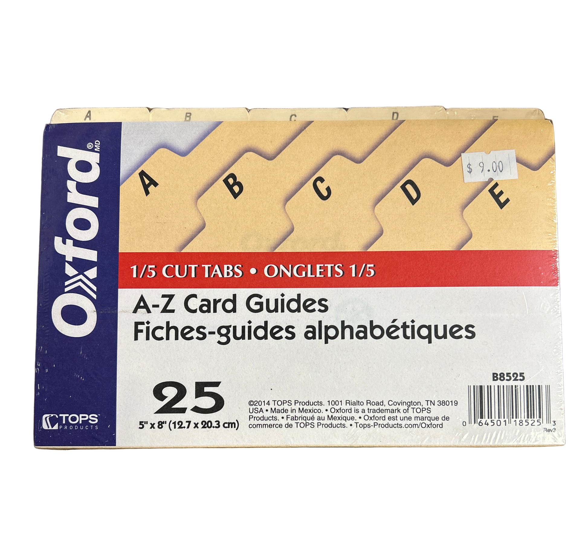 Packaging of Oxford A-Z card guides on a wooden surface