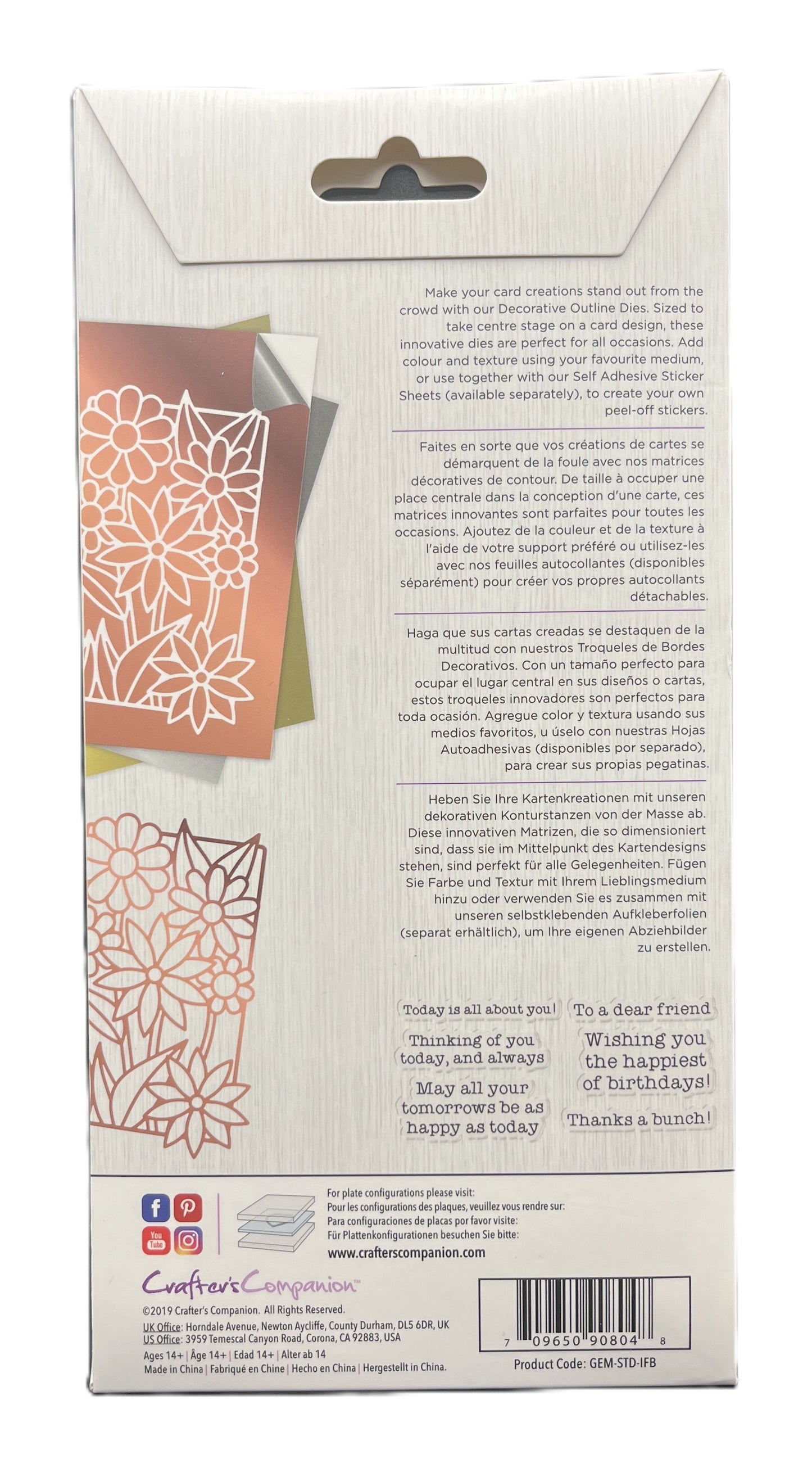 Back of a product packaging with text and decorative elements