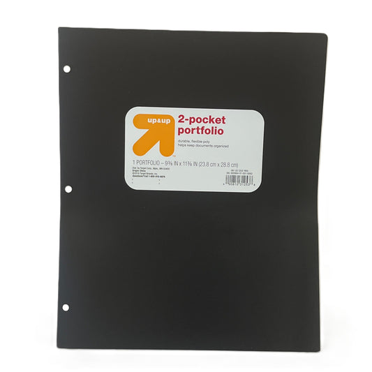 Black two-pocket portfolio with Upward brand label on a white background