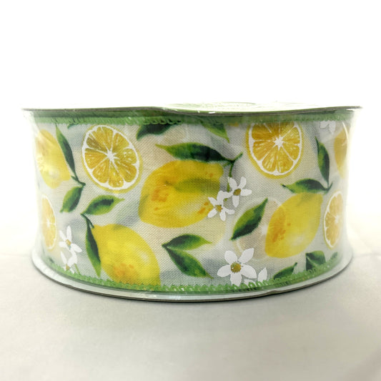 Lemons & Flowers - 2.5” x 50 yds - Wire Edged Premium Ribbon