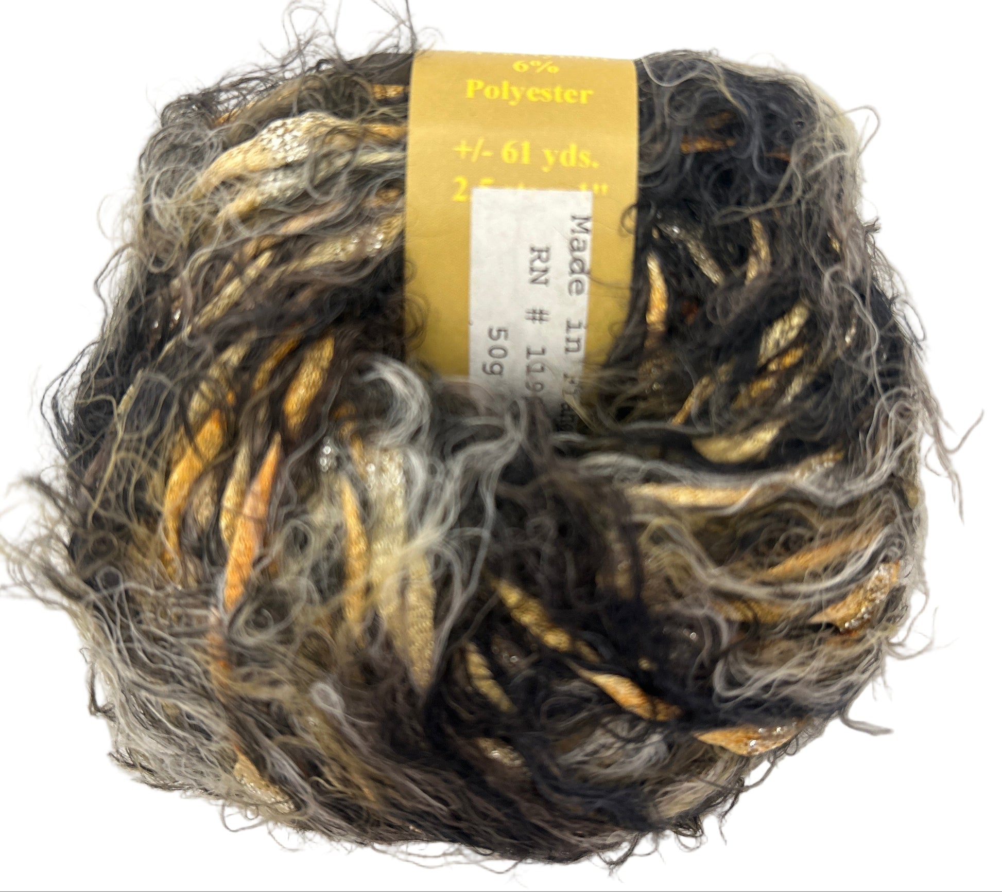 Ball of yarn with a label on a white background