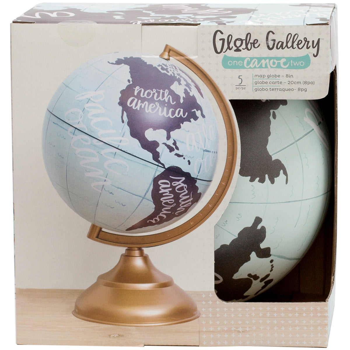 Globe Gallery globe in packaging with 'one can not two' branding
