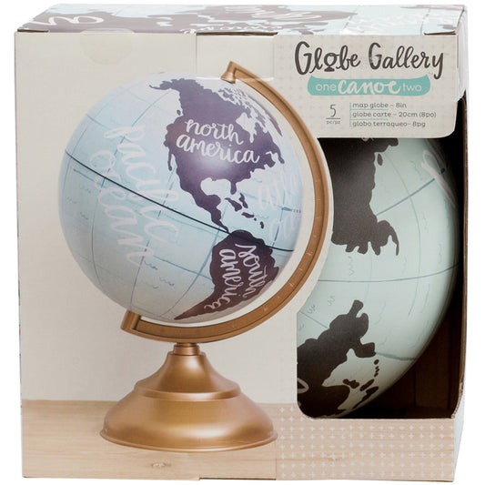 Globe Gallery globe in packaging with 'one can not two' branding