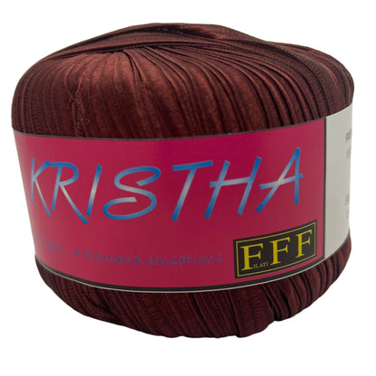 Ball of yarn with a pink label on a white background