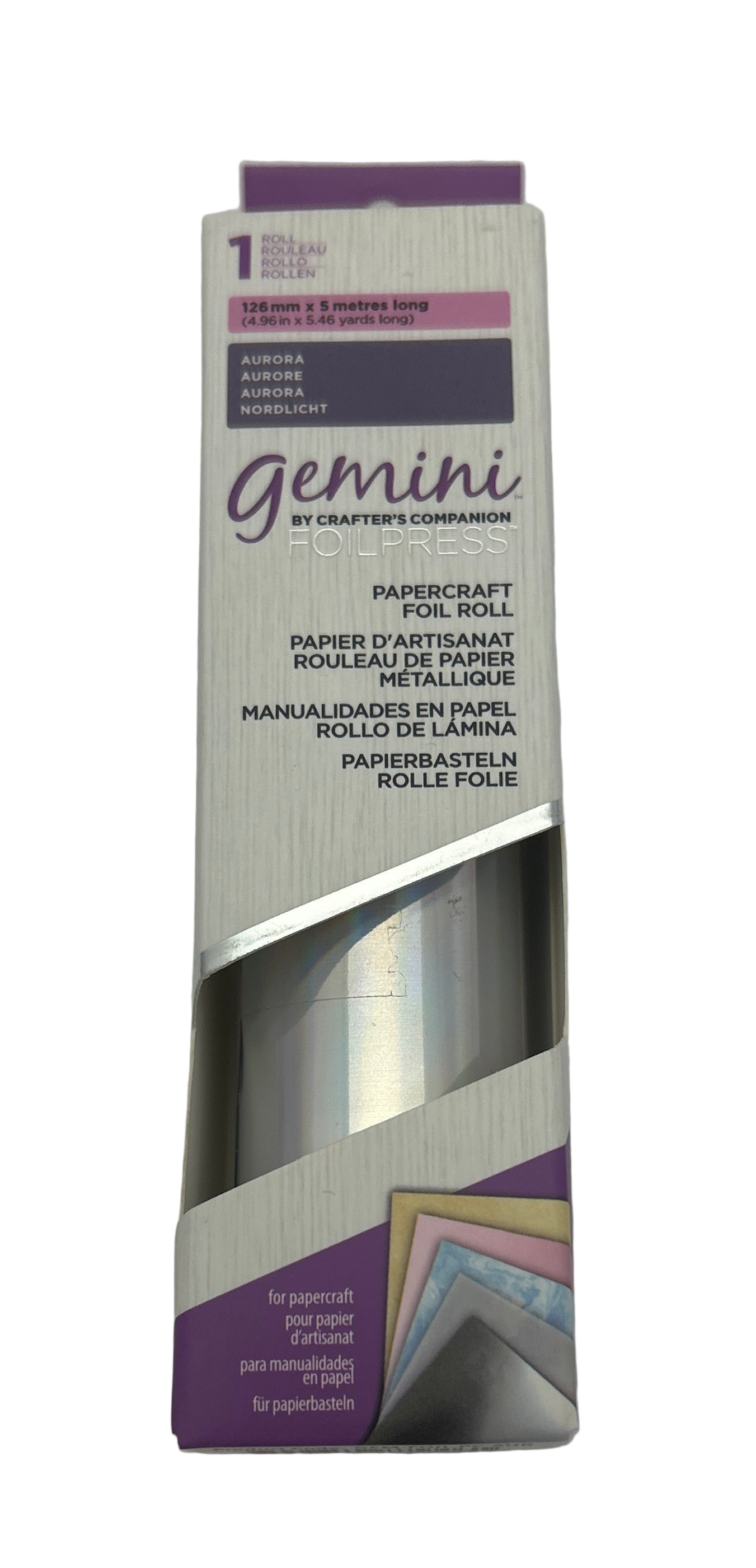 Box of Gemini papercraft foil on a gray background