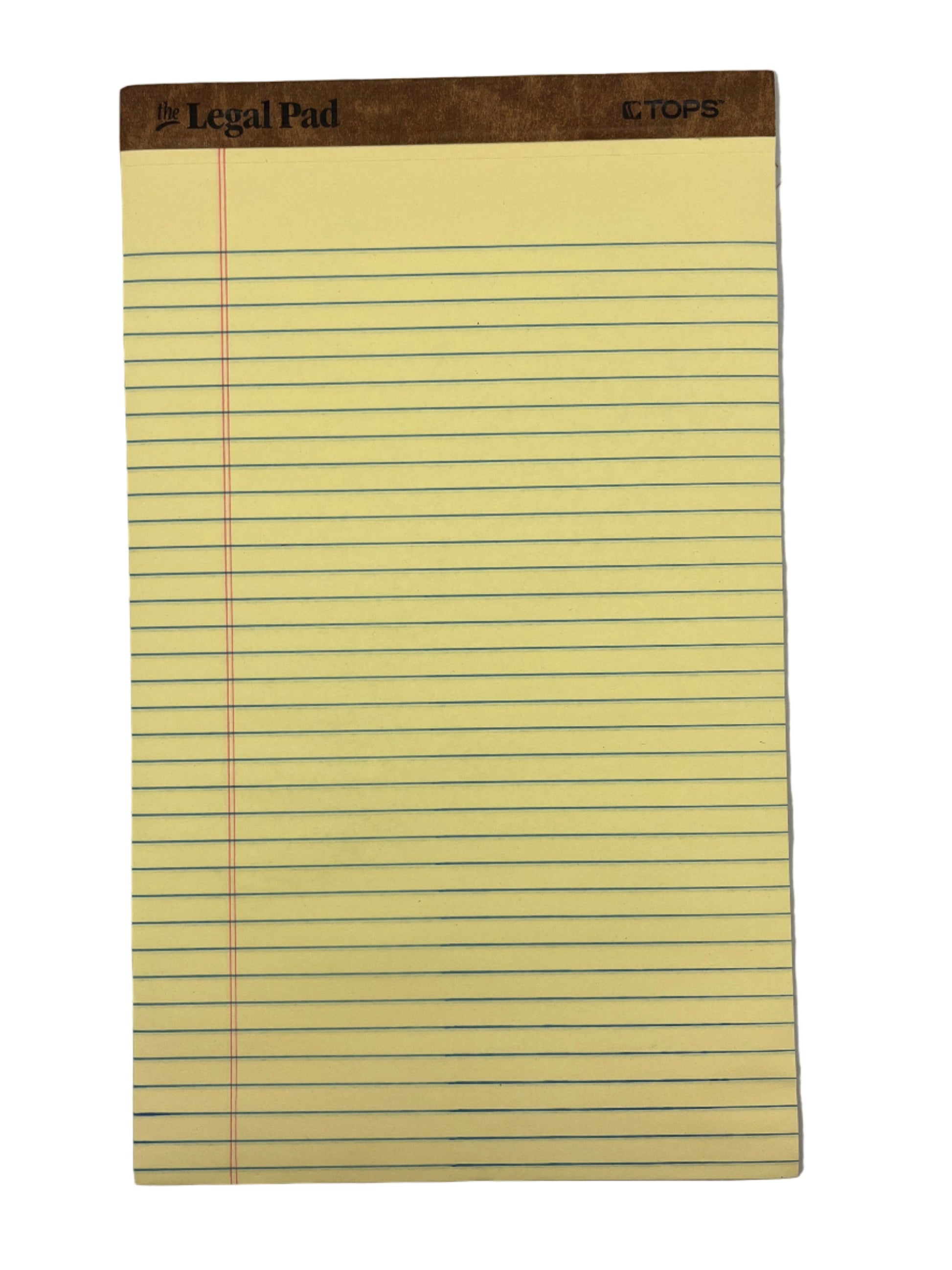 Yellow legal pad with lines on a gray background