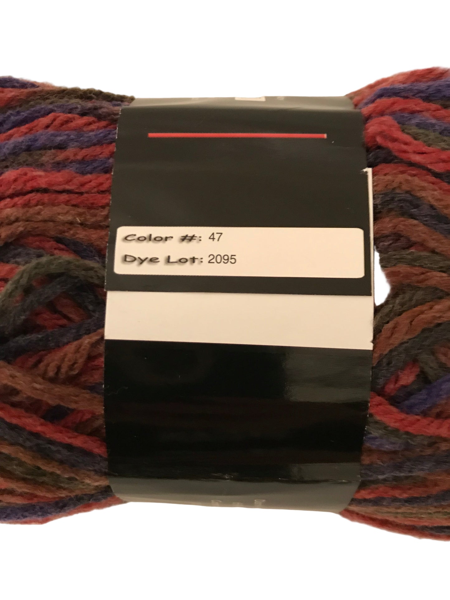 Multicolored yarn with a label on a white background