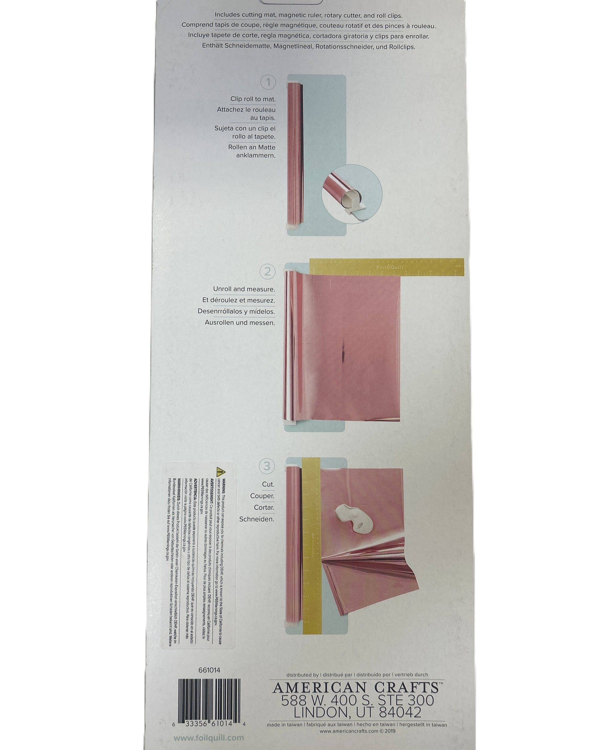 Product packaging with a pink notebook and ruler on a white background