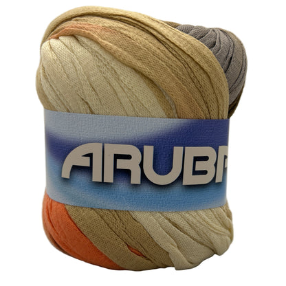 Ball of yarn with a visible brand label on a white background