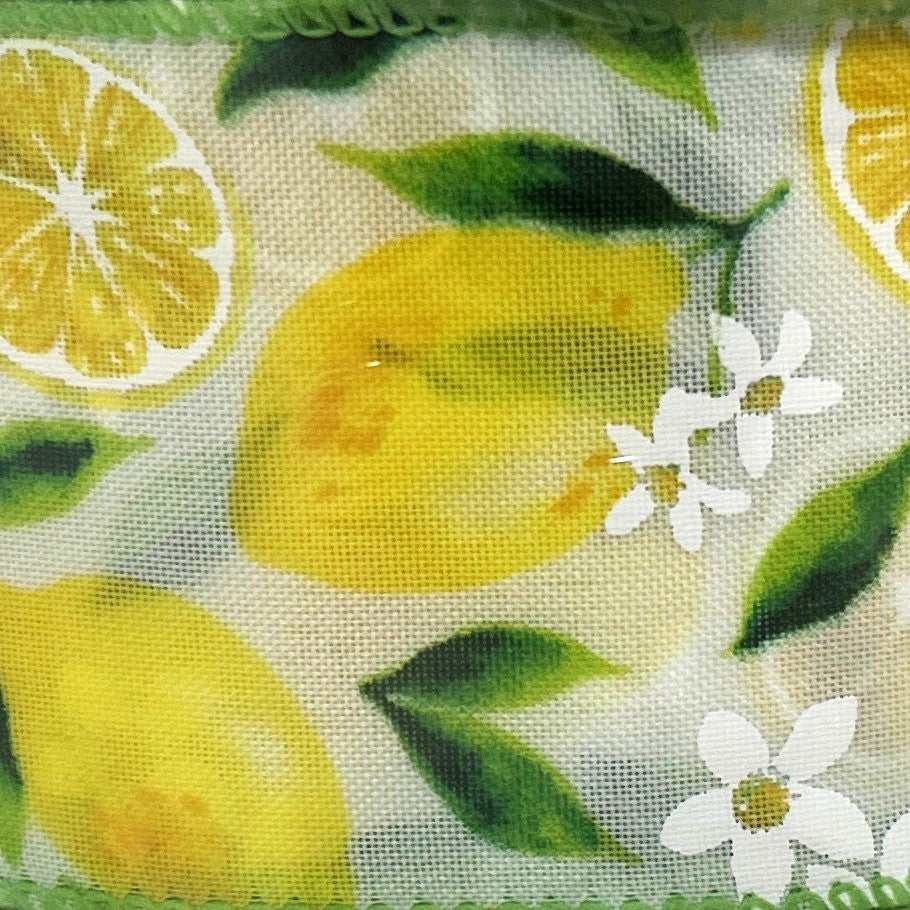 Lemons & Flowers - 2.5” x 50 yds - Wire Edged Premium Ribbon
