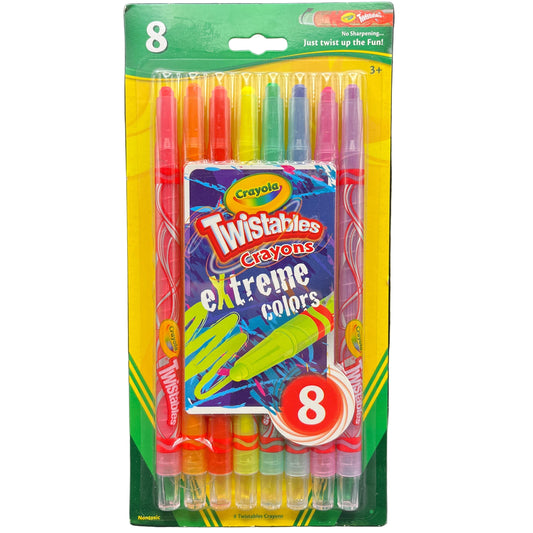 Pack of Crayola Twistables crayons with colorful packaging on a white background