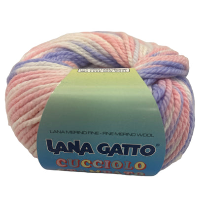 Ball of yarn with a visible label on a light background