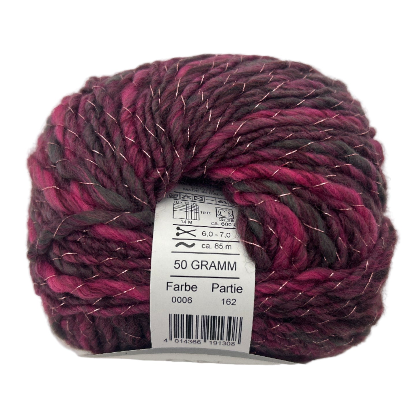 Ball of yarn with a label on a white background