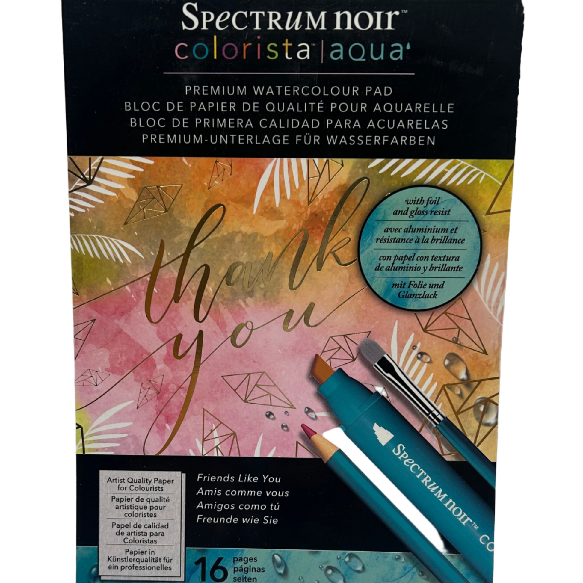 Spectrum Noir Colorista Aqua watercolor pad with watercolor pencils on a white background