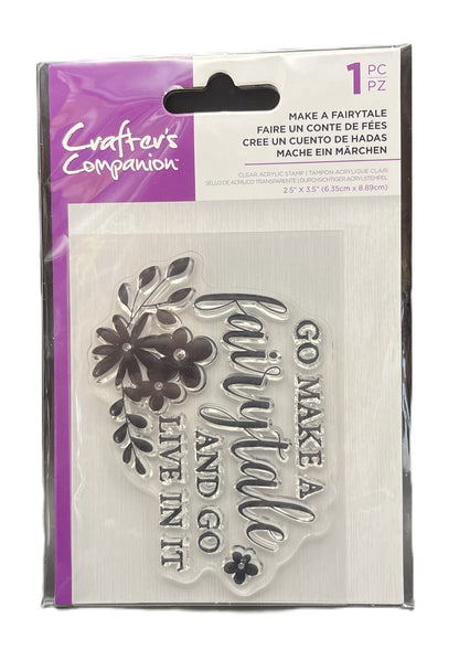 Clear stamp set with floral and text design in packaging, brand 'Crafters Companion' visible