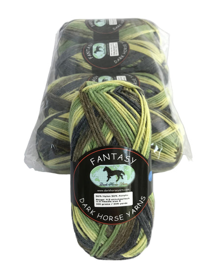 Two skeins of yarn with 'Fantasy' label on a white background