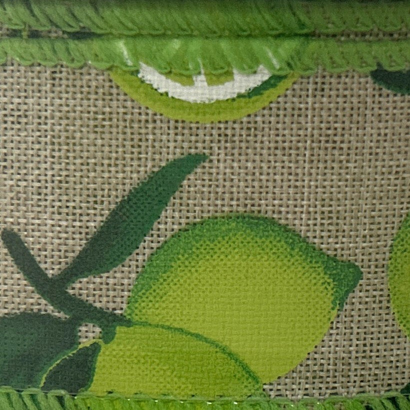 Limes on Linen Look - 1.5” x 50 yds - Wire Edged Premium Ribbon