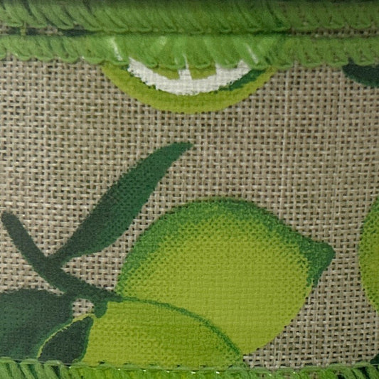 Limes on Linen Look - 1.5” x 50 yds - Wire Edged Premium Ribbon