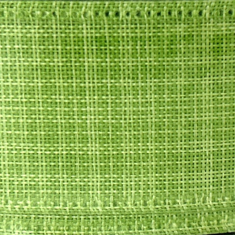 Lime Green Linen Look Solid - 1.5” x 50 yds - Wire Edged Premium Ribbon