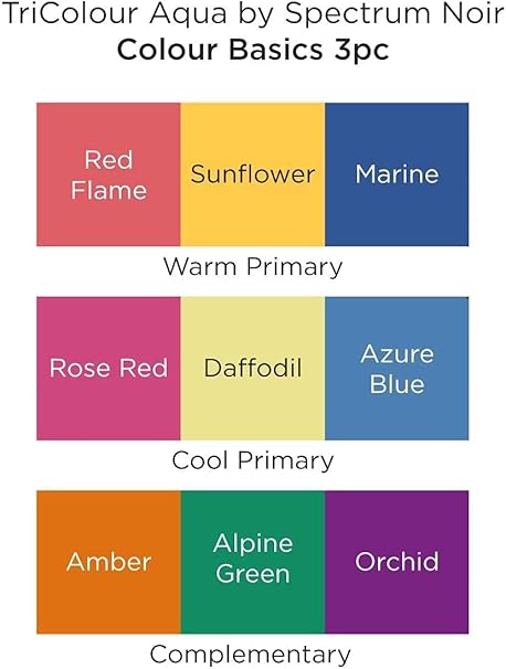Color chart with TriColour Aqua by Spectrum Noir color names and categories.