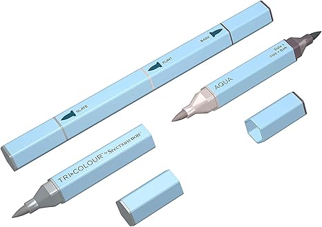 Set of light blue markers with caps on a white background