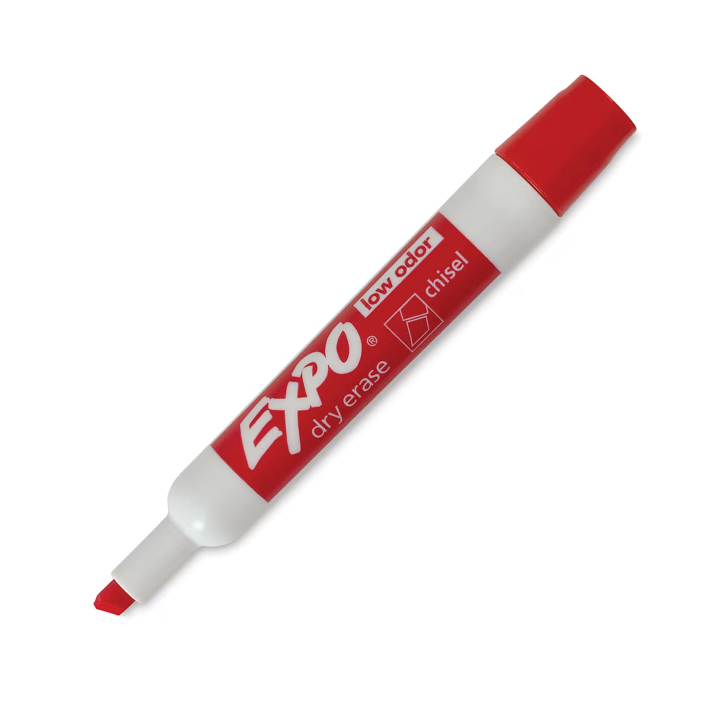 Red Expo dry erase marker on a white background